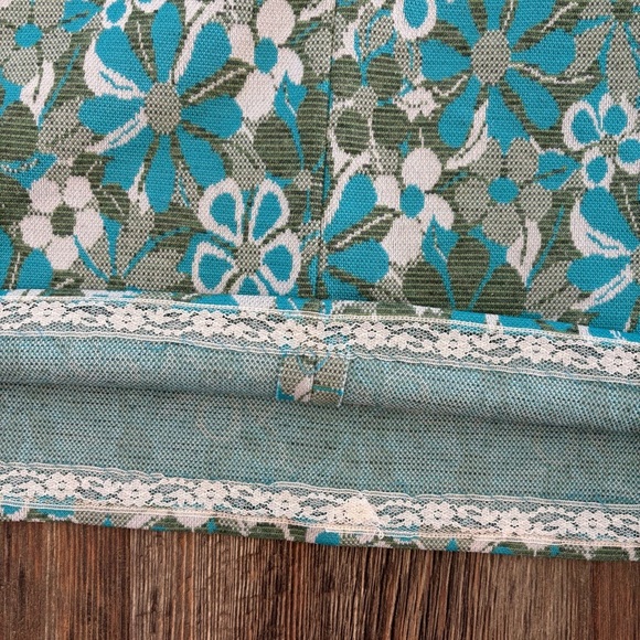 Wynette Midi Belted Shift L/S Dress NO SIZE Vintage 70s Blue Green White Floral - Picture 14 of 15